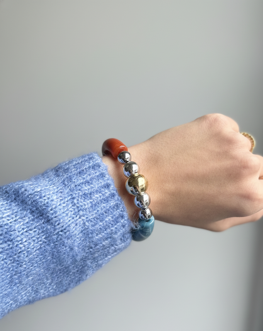 Bracelet multicolor doré/argenté en résine - Acier inoxidable