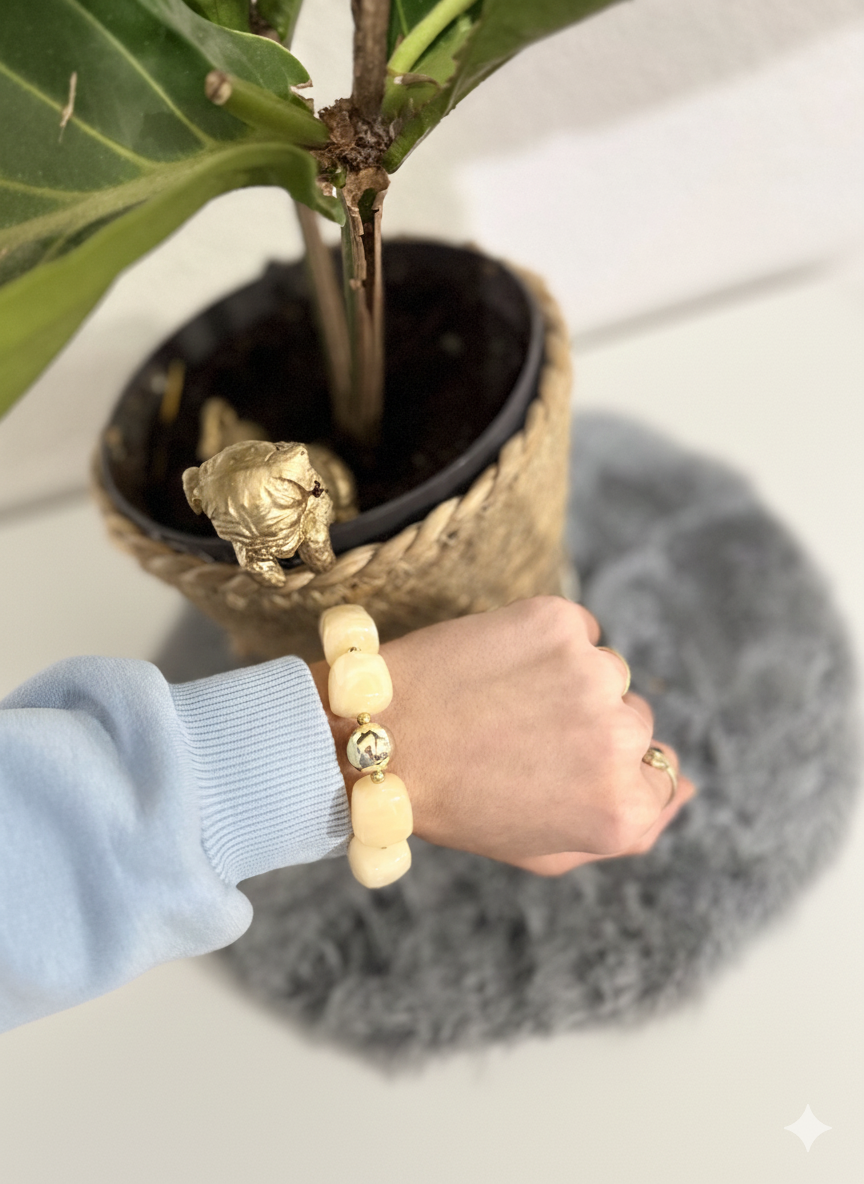 Bracelet résine en perles carrées crème – Acier inoxydable