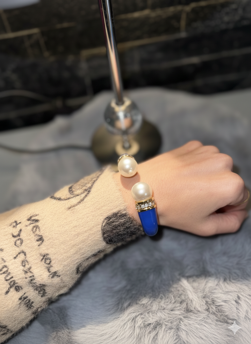 Manchette élégante perlée & métal doré - Acier inoxydable