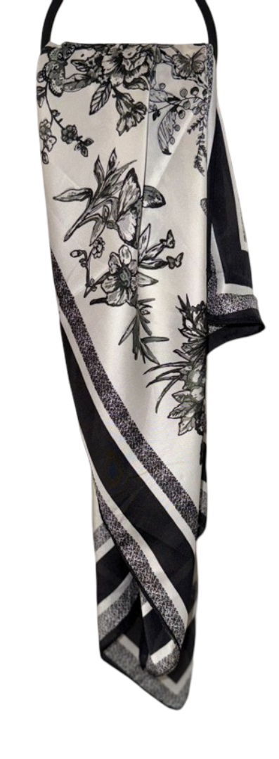 Foulard femme motifs élégants satinés - 30% soie – plusieurs coloris