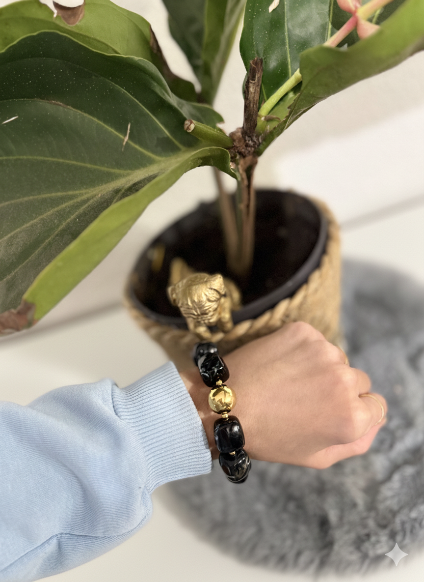 Bracelet résine perles carrées noir – Acier inoxydable