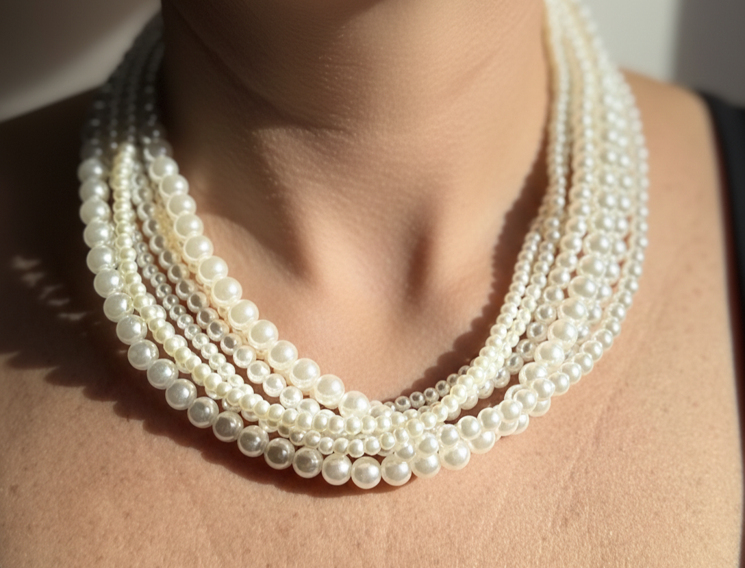 Collier parrure en perles blanches – Acier inoxydable