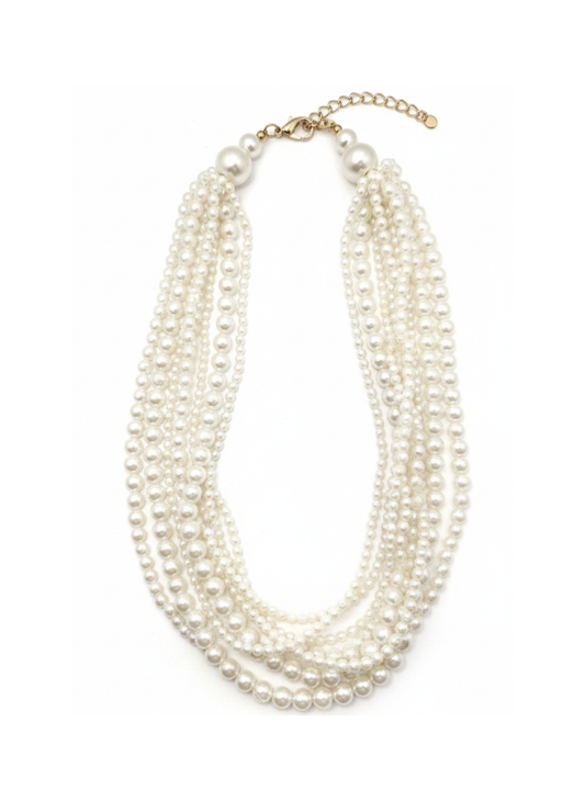 Collier parrure en perles blanches – Acier inoxydable