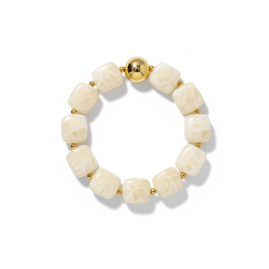 Bracelet résine en perles carrées crème – Acier inoxydable