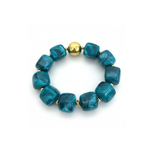 Bracelet résine perles carrées bleu canard – Acier inoxydable