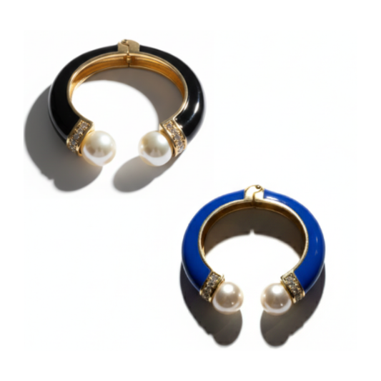 Manchette élégante perlée & métal doré - Acier inoxydable